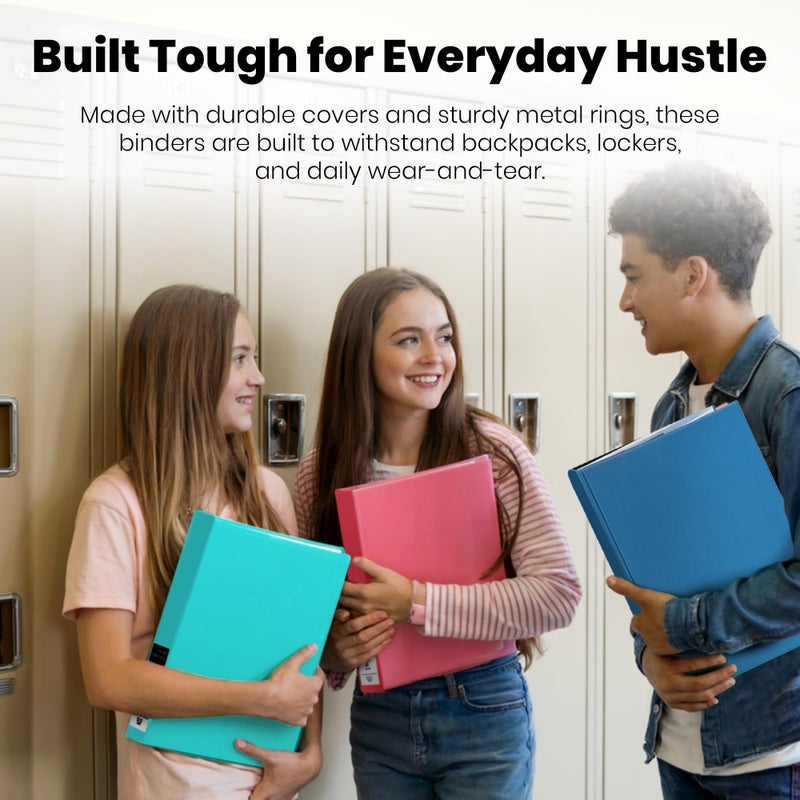 Yoobi 3 Ring Binders - 2 Inch Binder with Round D Rings and 2 Pockets, Durable, PVC-Free Organizer with 500 Sheets Capacity, 4- Pack Colored Binders with Plastic Cover for Office Supplies - Image 5